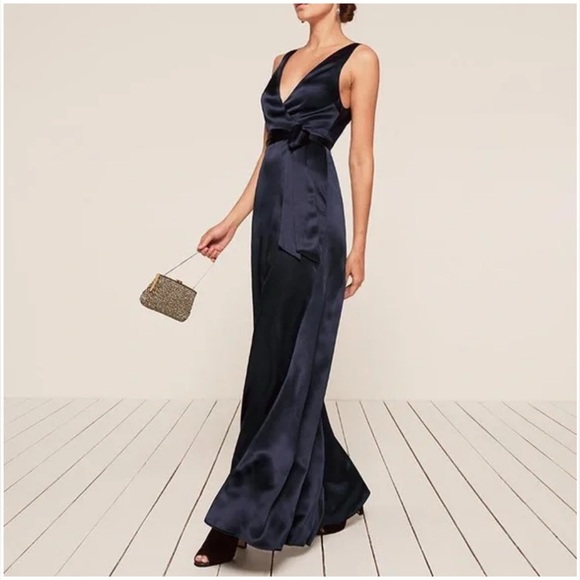 Reformation  Silk Sienna Navy  Maxi Dress - Picture 1 of 16